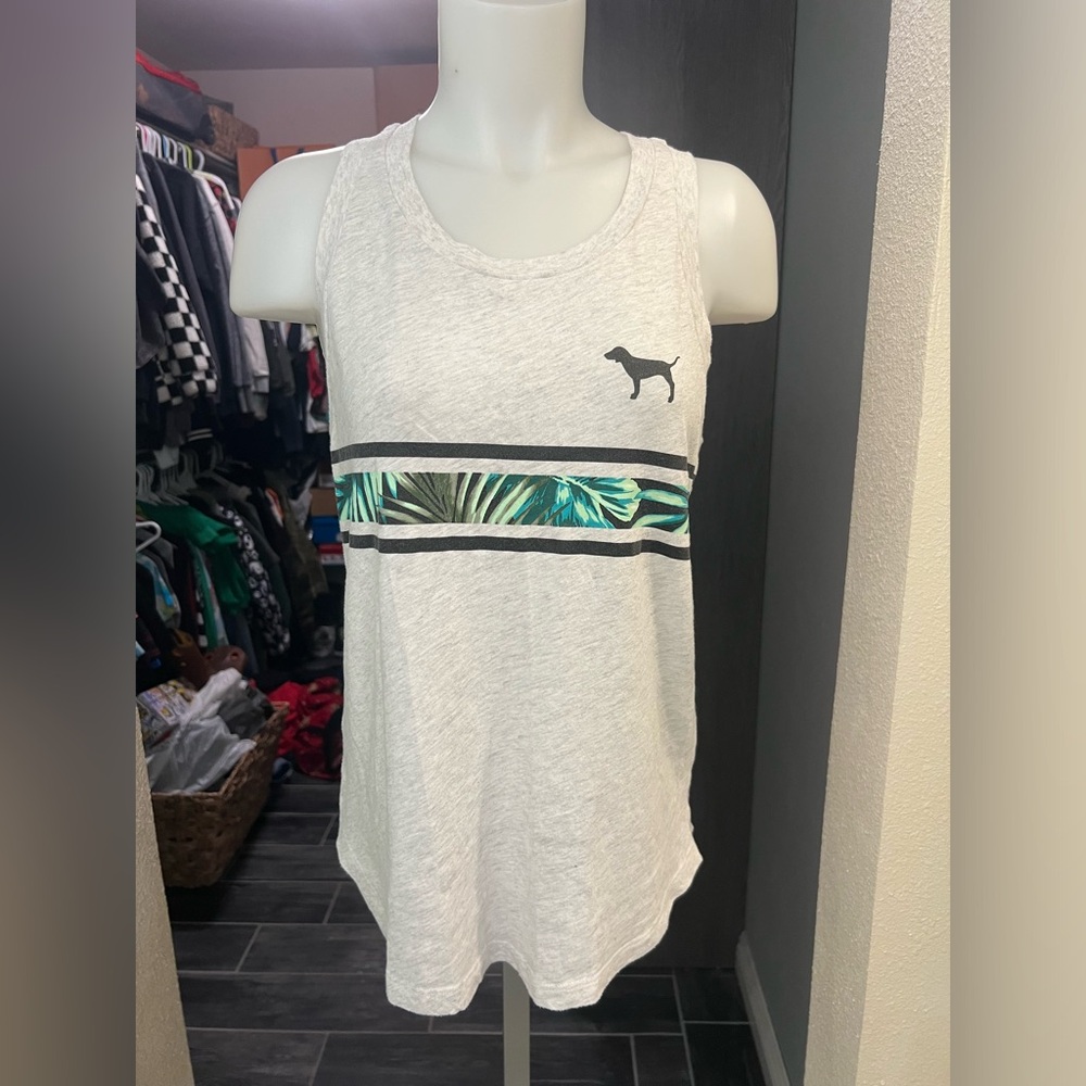 PINK VS Gray and Green Leaves Tank Top
